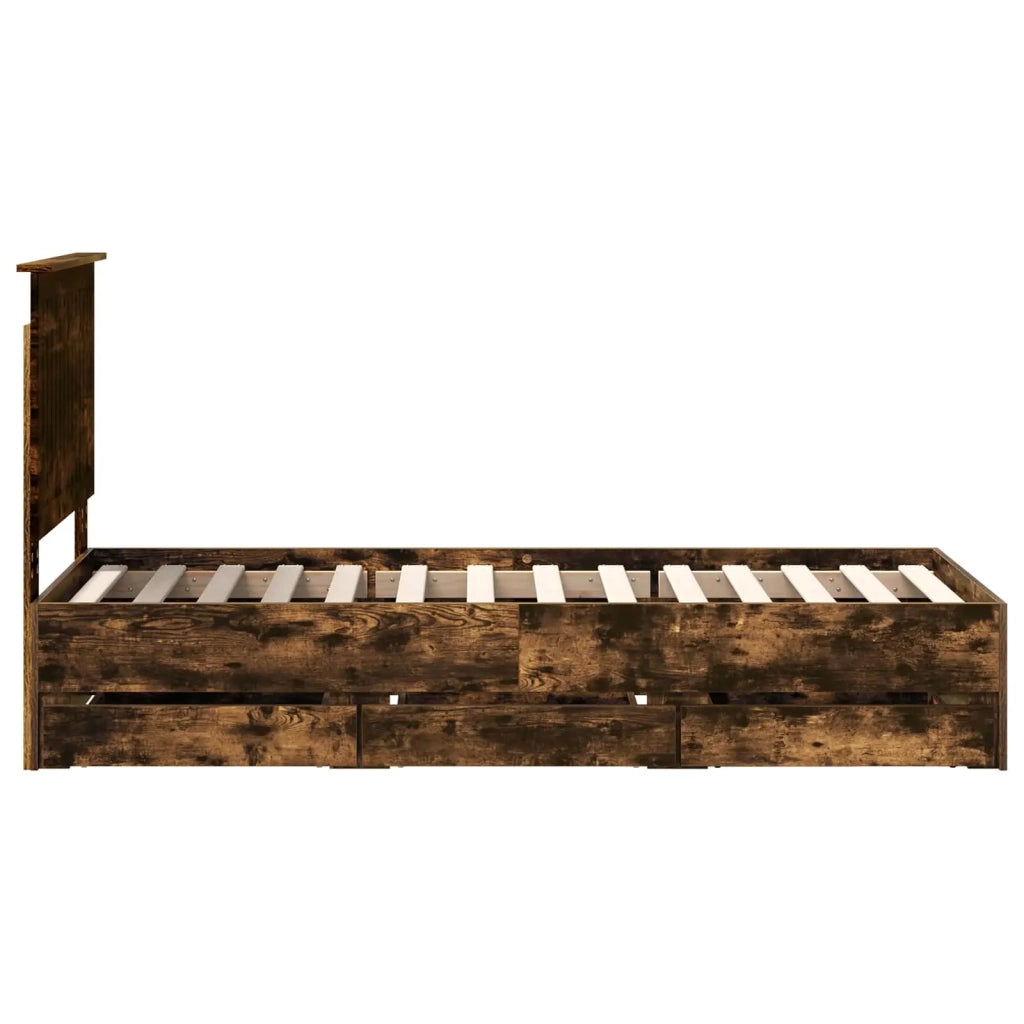 Struttura del letto con cassetto-Giroletto con contenitore-Rete del Letto Rovere fum¨¦ 75 x 190 cm 524695