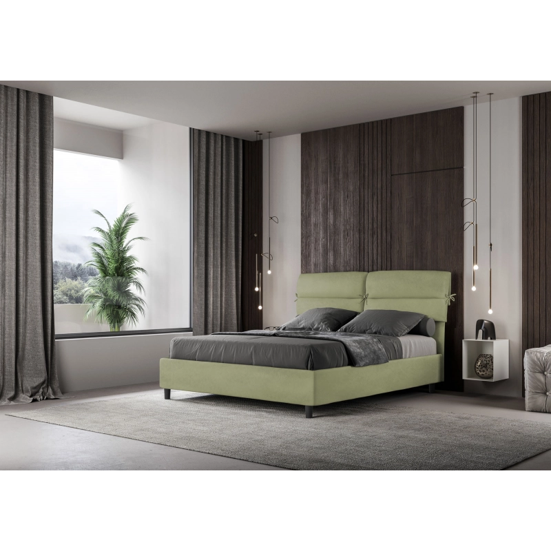 Letto imbottito Matrimoniale 160x200 cm Nandy - Senza rete,Microfibra,Tè verde