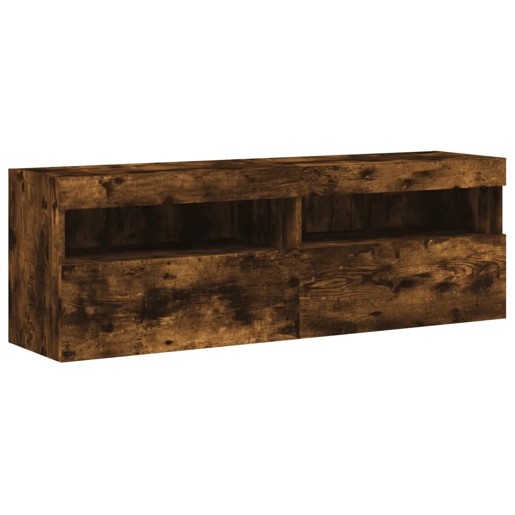 Mobili TV a Parete con Luci LED 2pz | Armadietto TV | Mobile Porta TV Rovere Fumo 60x30x40 cm