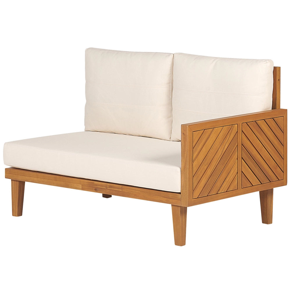 Set divani da giardino in legno di acacia cuscini beige chiaro 4 posti con tavolino design moderno set conversazione per esterni