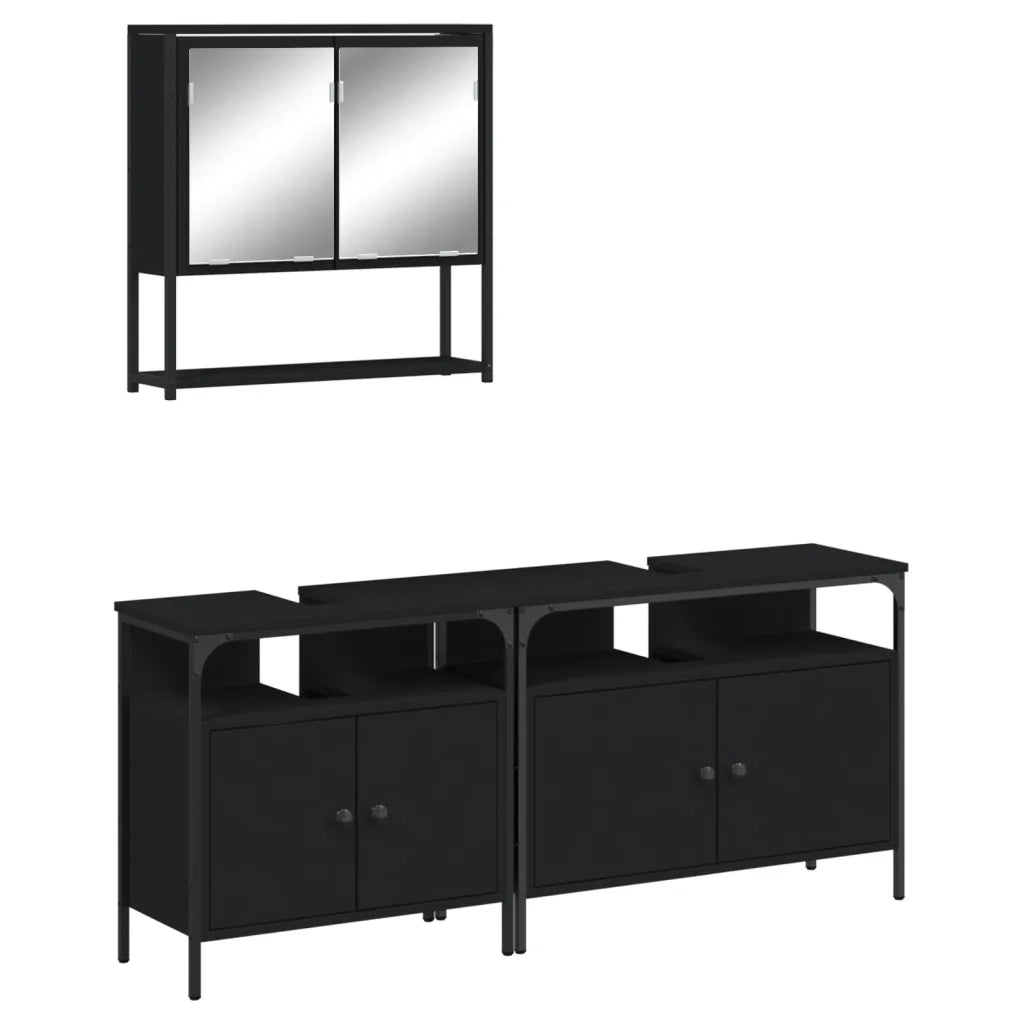 Set Mobili da Bagno 3 pz Nero in Legno Multistrato
