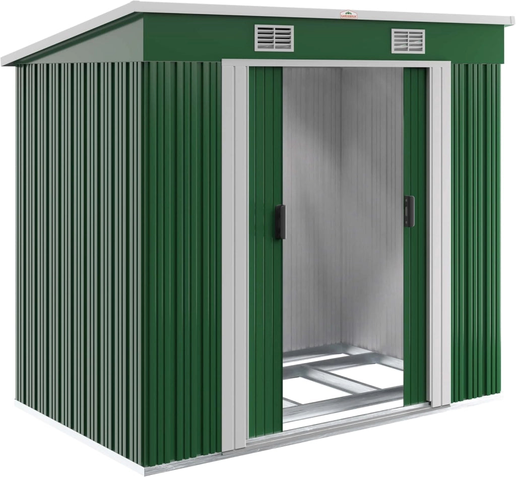 ® Casetta per Attrezzi da Giardino in Metallo 2m² con Base 200x125x180cm Porta Scorrevole Capanno con Tetto Spiovente Capannone da Esterno 4m³