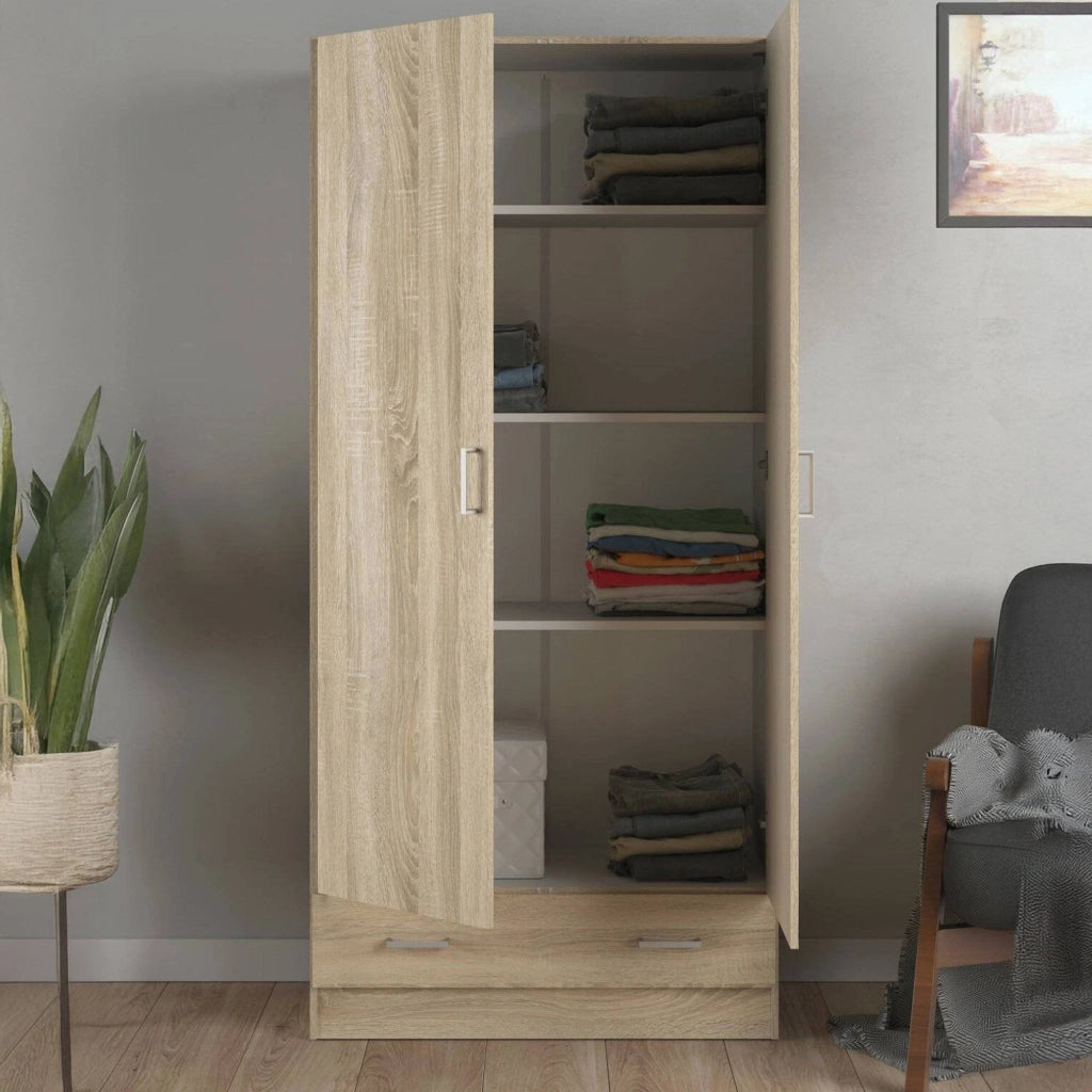 Armadio guardaroba a due ante e un Amylya, colore rovere, cm 79 x 35 x h171