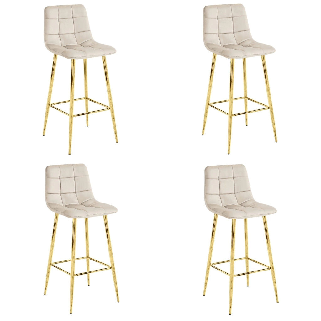 Sgabello Valora TEOTO in velluto beige con gambe dorate per cucina x4