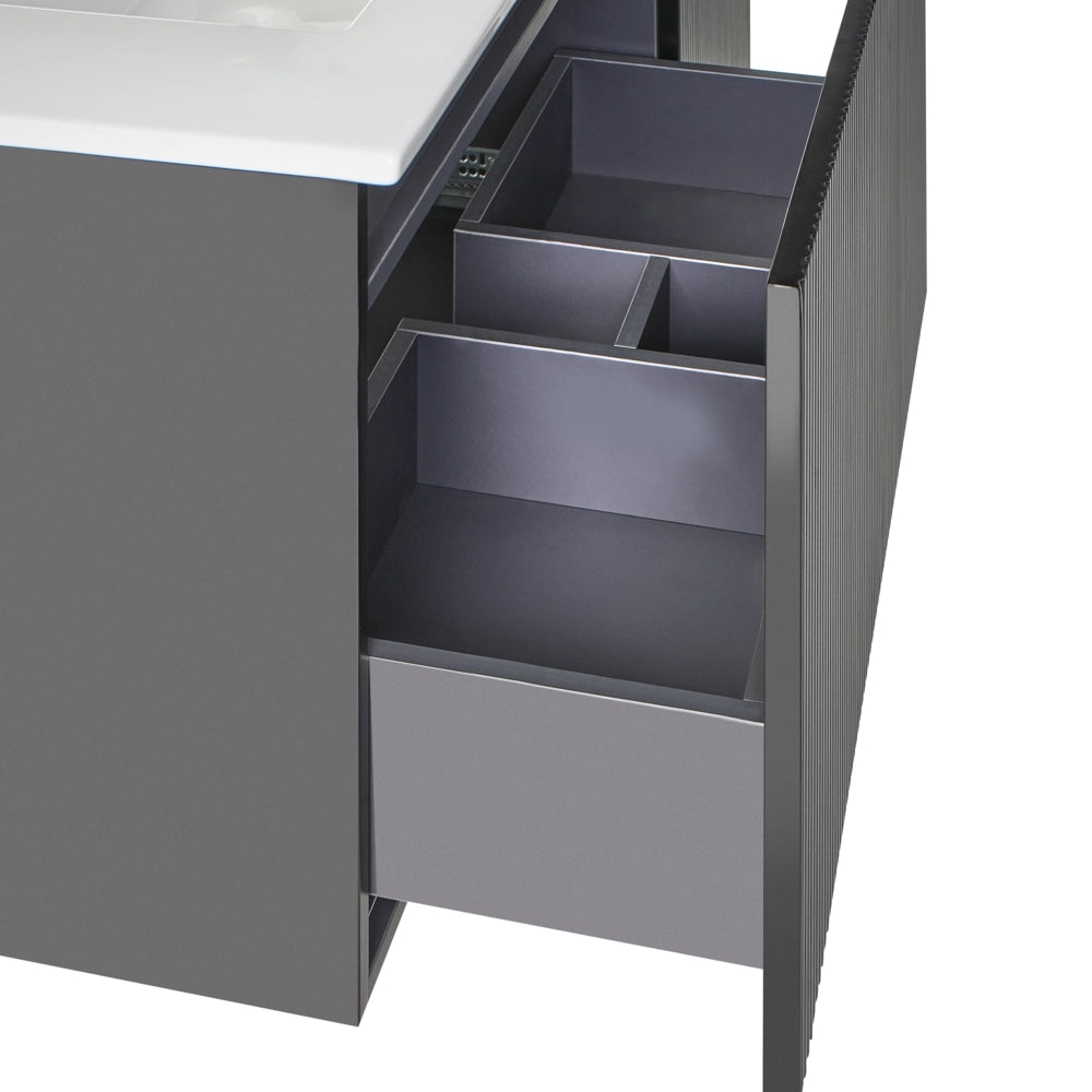 Mobiletto da parete con lavabo in legno massiccio per il bagno con contenitore 120 cm Nero design moderno