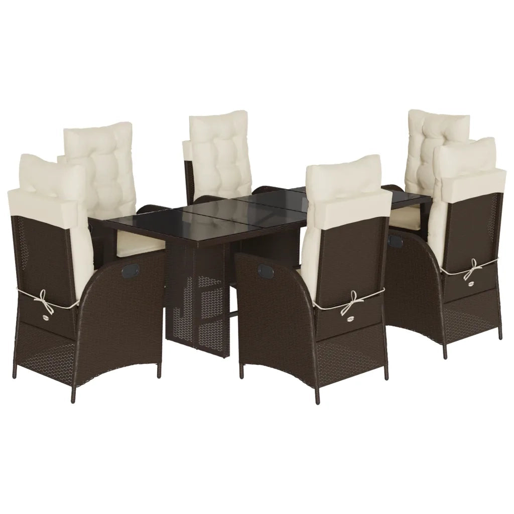 Set da Pranzo da Giardino 7pz con Cuscini in Polyrattan Marrone 3213118