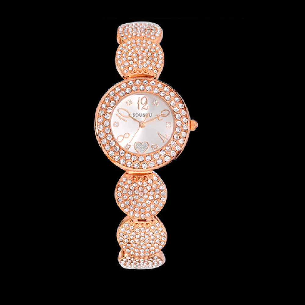 Trade Shop - Orologio Da Polso Sousou S6097 Donna Cuore Brillantini Movimento Quarzo Oro Rosa -