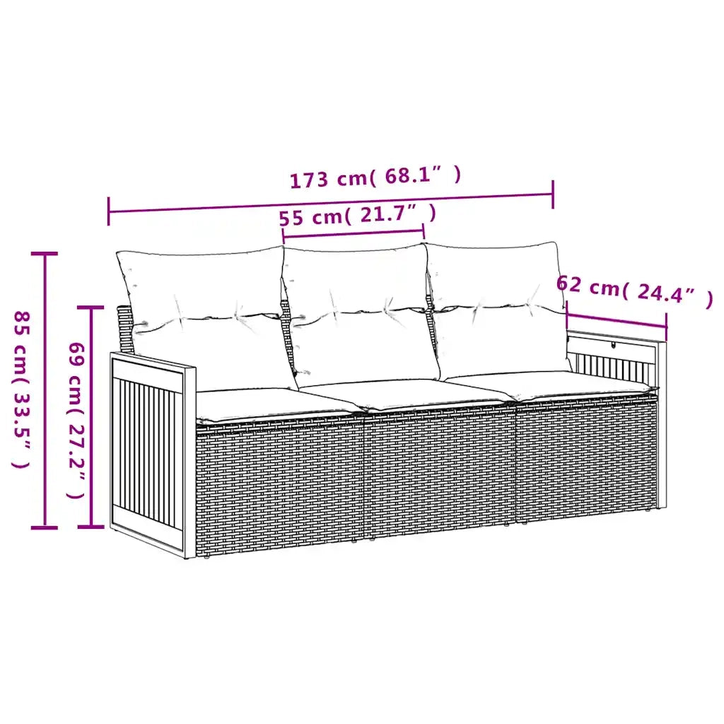 Set Divani da Giardino 3 pz | Set Salotto da Giardino con Cuscini in Polyrattan Nero