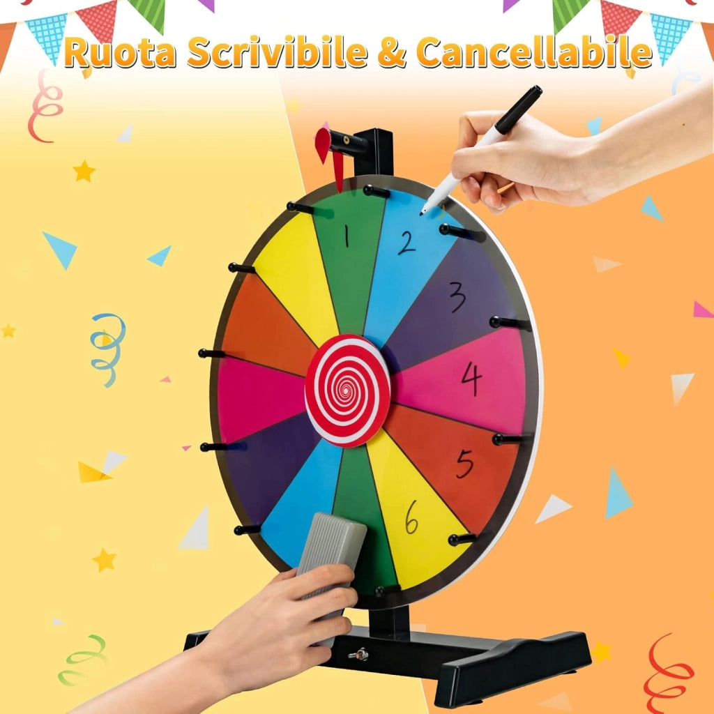 12''/15'' Ruota della Fortuna da Tavolo, Gioco Ruota Personalizzabile con Pennarello e Cancellino, Base Antiscivolo e Superficie Cancellabile, per Carnevale Feste (15'')