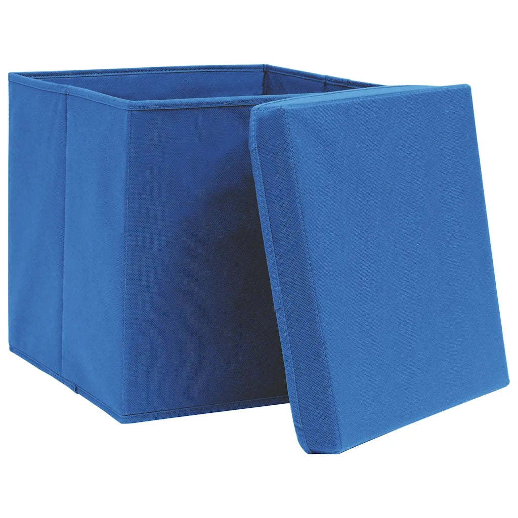 Scatole Portaoggetti con Coperchi 10pz Blu 32x32x32 cm Tessuto 288340