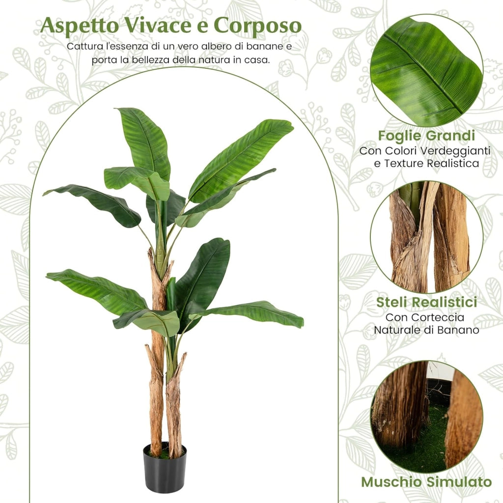 Pianta Finta da Interno ed Esterno 160/165/195 cm, Banano Artificiale Alto con Foglie e Tronchi, Pianta Artificiale Grande in Vaso per Salotto, Ingresso e Ufficio (165 cm)