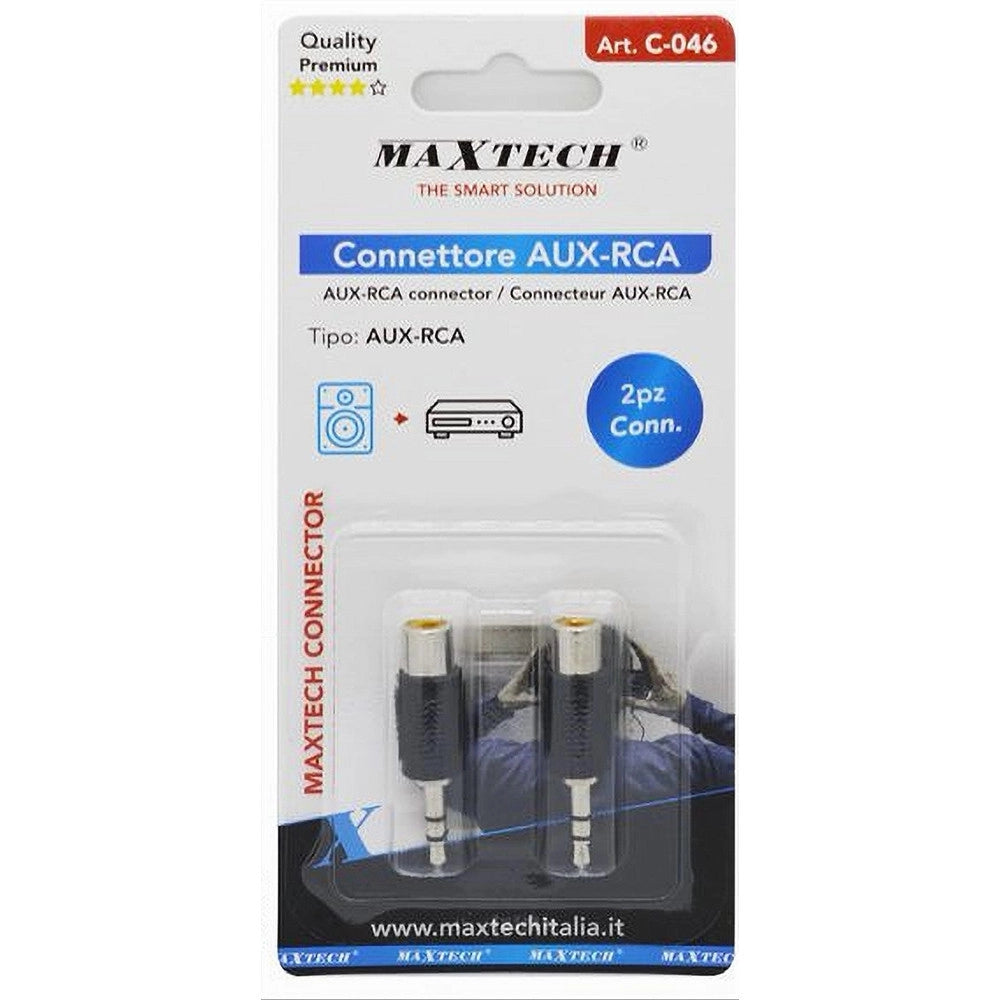 Trade Shop - Set 2 Pz Connettore Adattatore Audio Spina Rca Femmina A Aux 3,5mm Maschio C-046 -