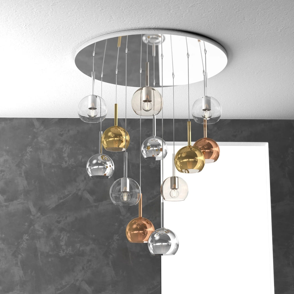 Lampadario Contemporaneo Future Metallo Cromo Vetro Multicolor 12 Luci E27