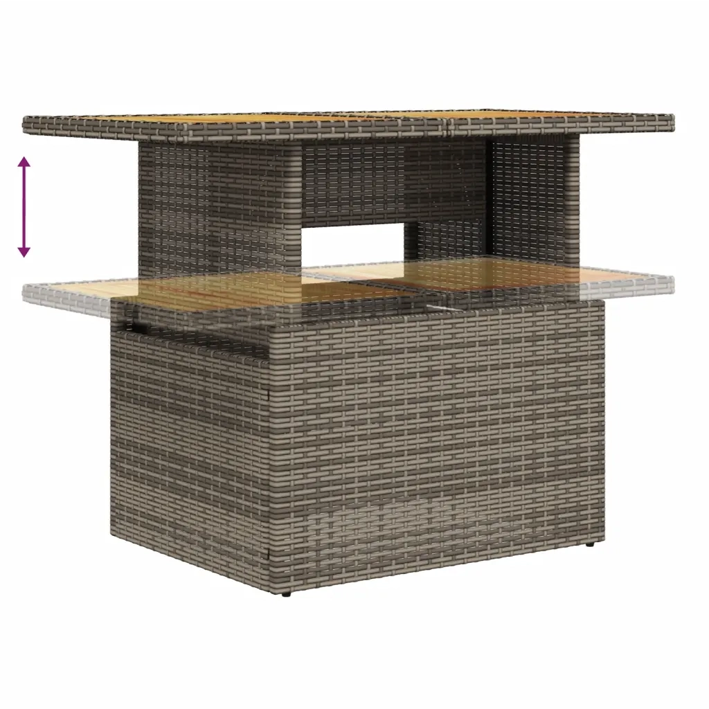 Tavolo Giardino | Tavolino da esterno Grigio 100x55x73 cm Polyrattan e Legno Acacia
