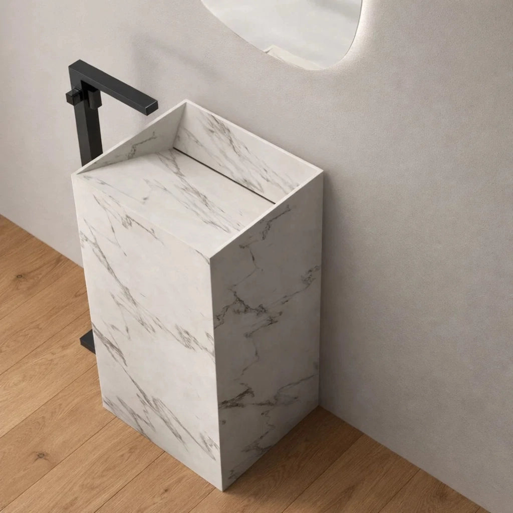 Lavabo da centro stanza lukas in stone artificiale bianco *** finitura- bianco, confezione 1