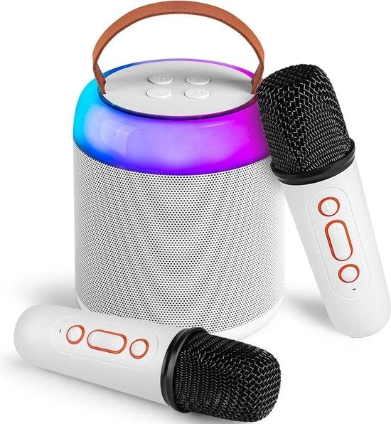 Karaoke mini installazione portatile con 2 microfoni wireless e illuminazione LED