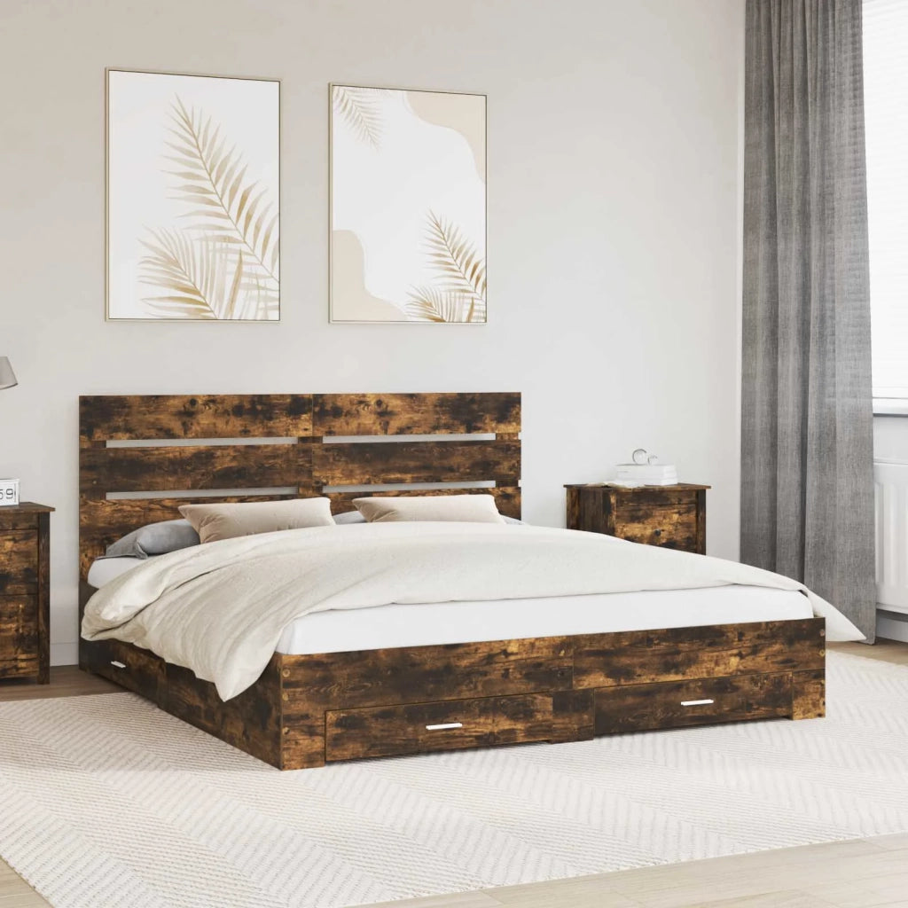 Letto matrimoniale | Letto per adulti | Struttura del letto Rovere fum¨¦ 200 x 200 cm Legno multistrato