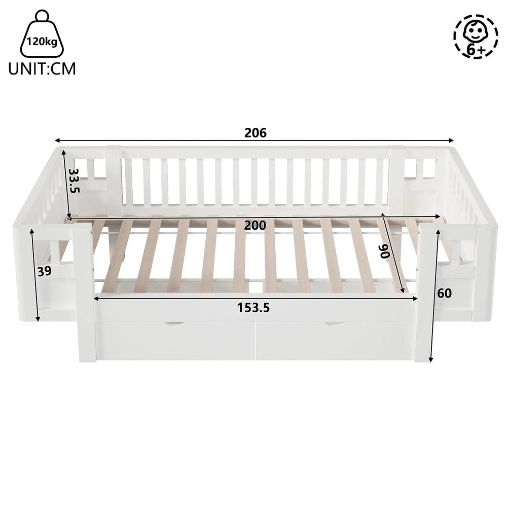 Letto Singolo con Cassetti ¨C Minimal ¨C Bianco 90x200 cm