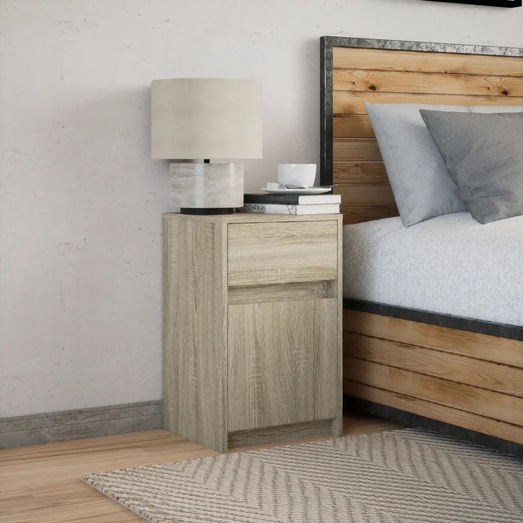 Comodino con Luci LED Rovere Sonoma in Legno Multistrato