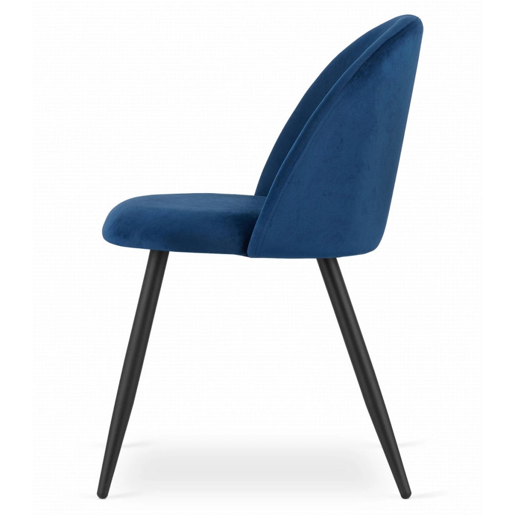 Set di 4 Sedie Bello in Velluto Blu Notte con Gambe Nere