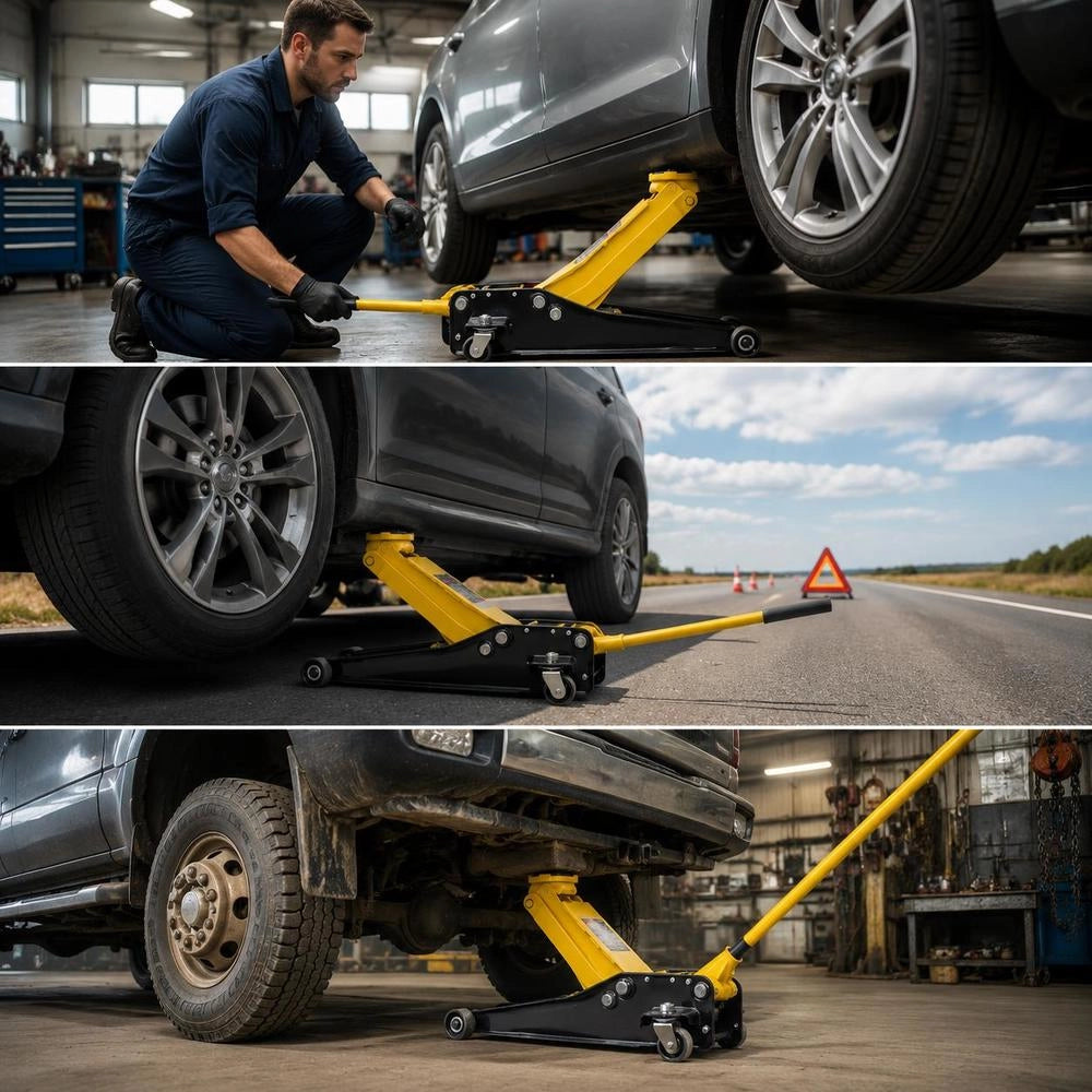 Low Profile Floor Jack, 3 Ton (6614 Lbs) Capacity, Steel Racing Floor Jack With Dual Pistons Quick Lift Pump, Hydraulic Trolley Car Lift For Sports Cars, SUVs, Pickups, Lifting Range 2.95"-19.7"