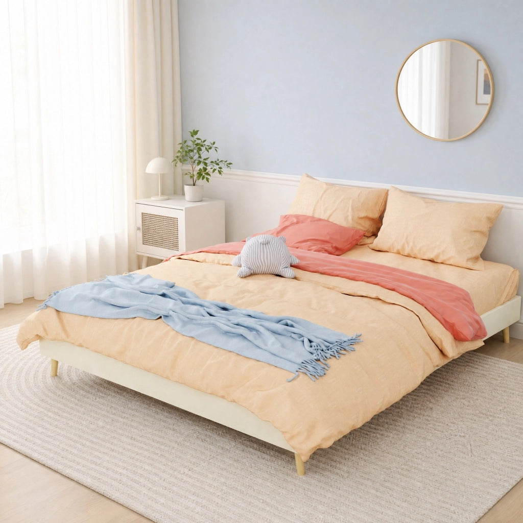 Letto a piattaforma 160x200 cm beige in tessuto e metallo