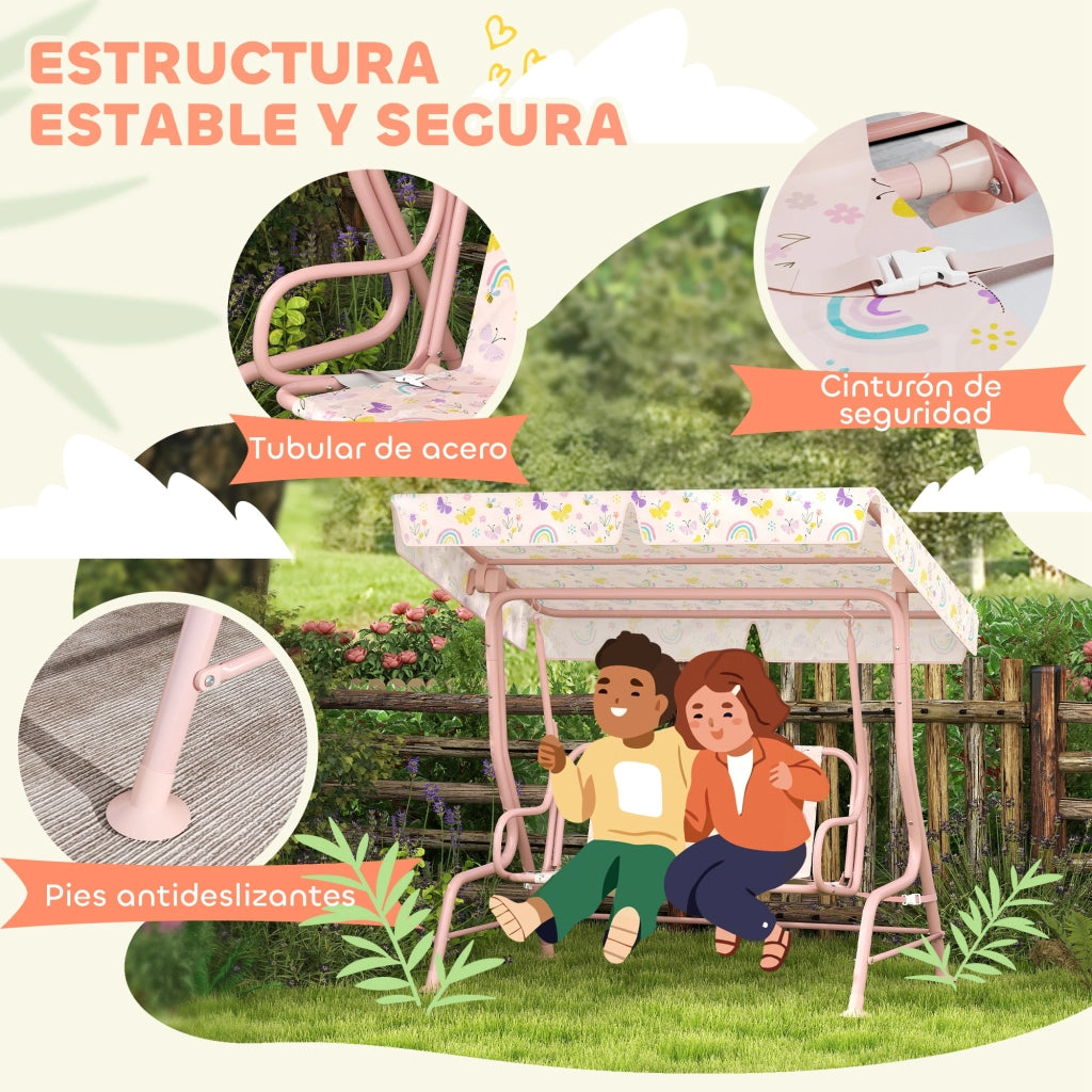Altalena Giardino per Bambini con Tettoia e Cinture di Sicurezza ¨C zephmum ¨C Rosa 112x75x120 cm