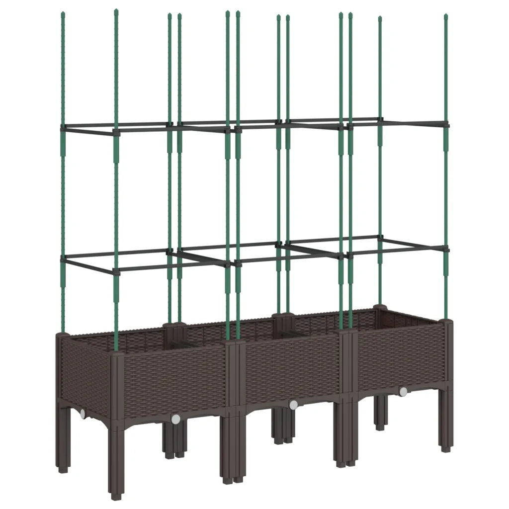 Fioriera | Cassetta per fiori | Vaso da Giardino con Traliccio Marrone 120x40x142,5cm in PP