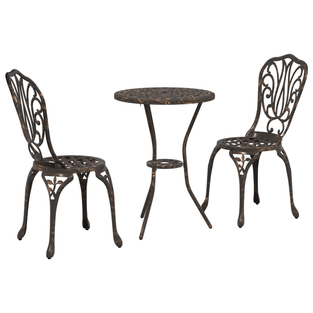 Set da Giardino Bistro a 3 Pezzi in Alluminio Fuso Bronzo di