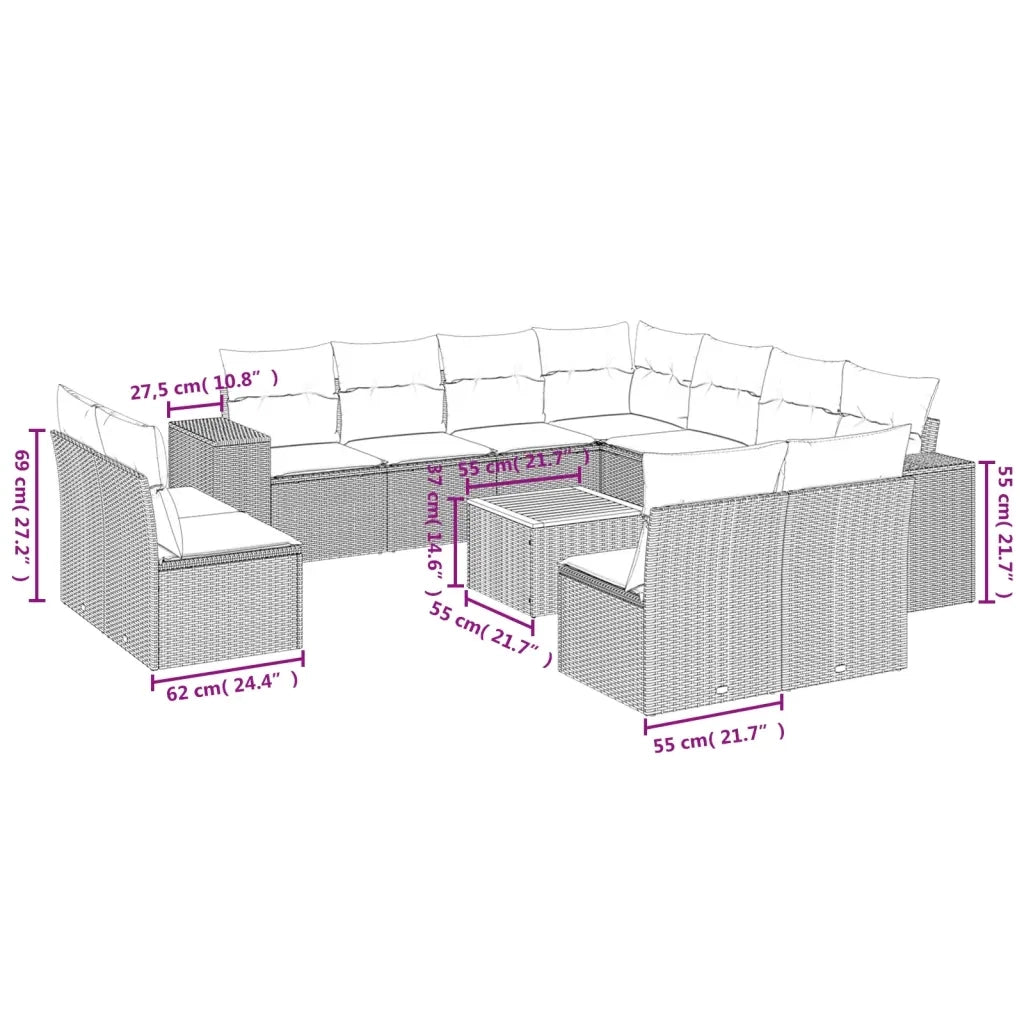 Set Divani da Giardino 12 pz con Cuscini Nero in Polyrattan 3257833