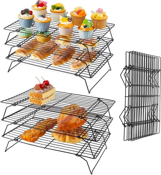 Set da forno 2pz, griglia riscaldante 3 strati, in acciaio inossidabile, per torte, grigliate, dolci e biscotti, 40 x 25 x 7,5 cm