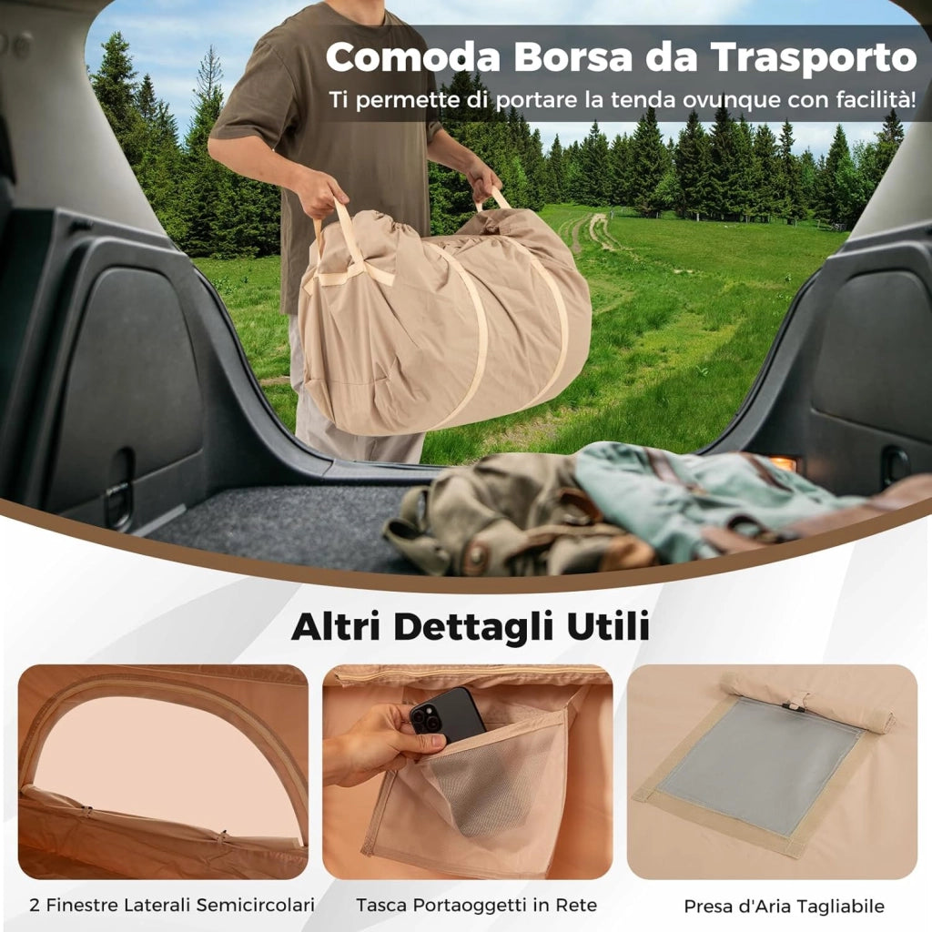 Tenda da Campeggio Gonfiabile, Tenda da Campeggio in Tessuto Oxford per 4-6 Persone con Pompa, Finestre a Rete, Porte e Borsa da Trasporto, 300 x 210 x 197 cm