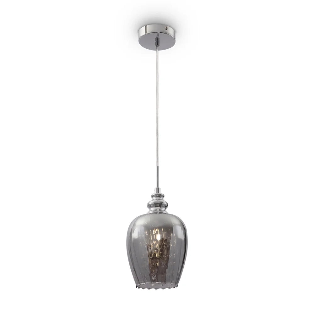 Lampadario A Sospensione Moderno Blues Metallo Argento Vetro 1 Luce E14 40W
