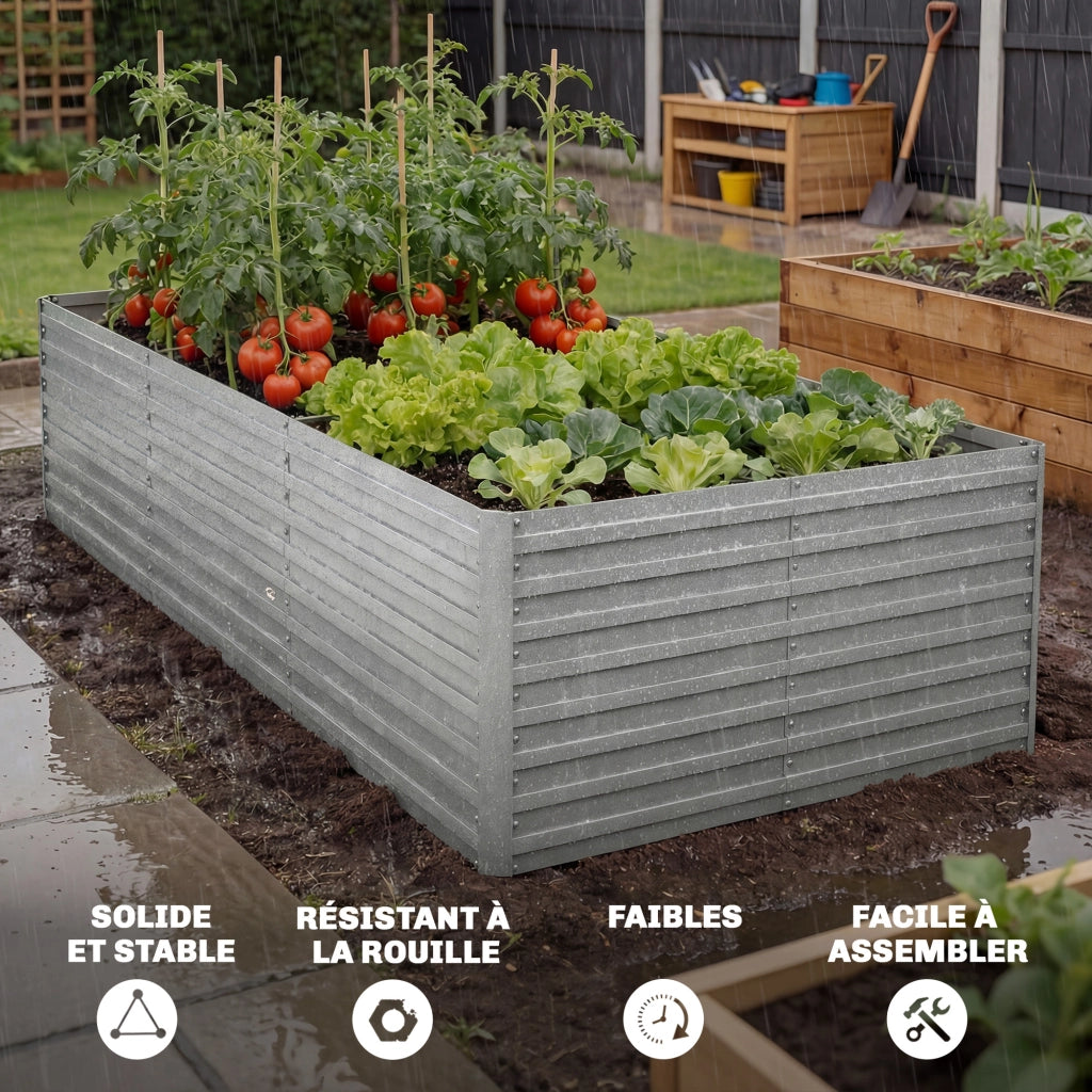 Vaschetta da giardino esterna rialzata ¨C Zephmum ¨C Grigio argento acciaio 240x120x60cm