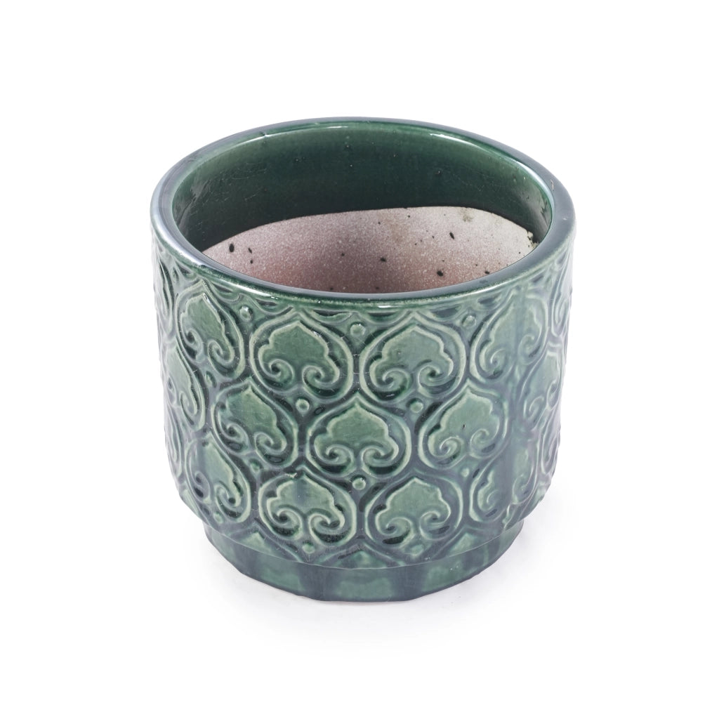 Set 4 vasi in ceramica smaltata verde Ø38/31,5/24/19 cm con foro di drenaggio per interno ed esterno