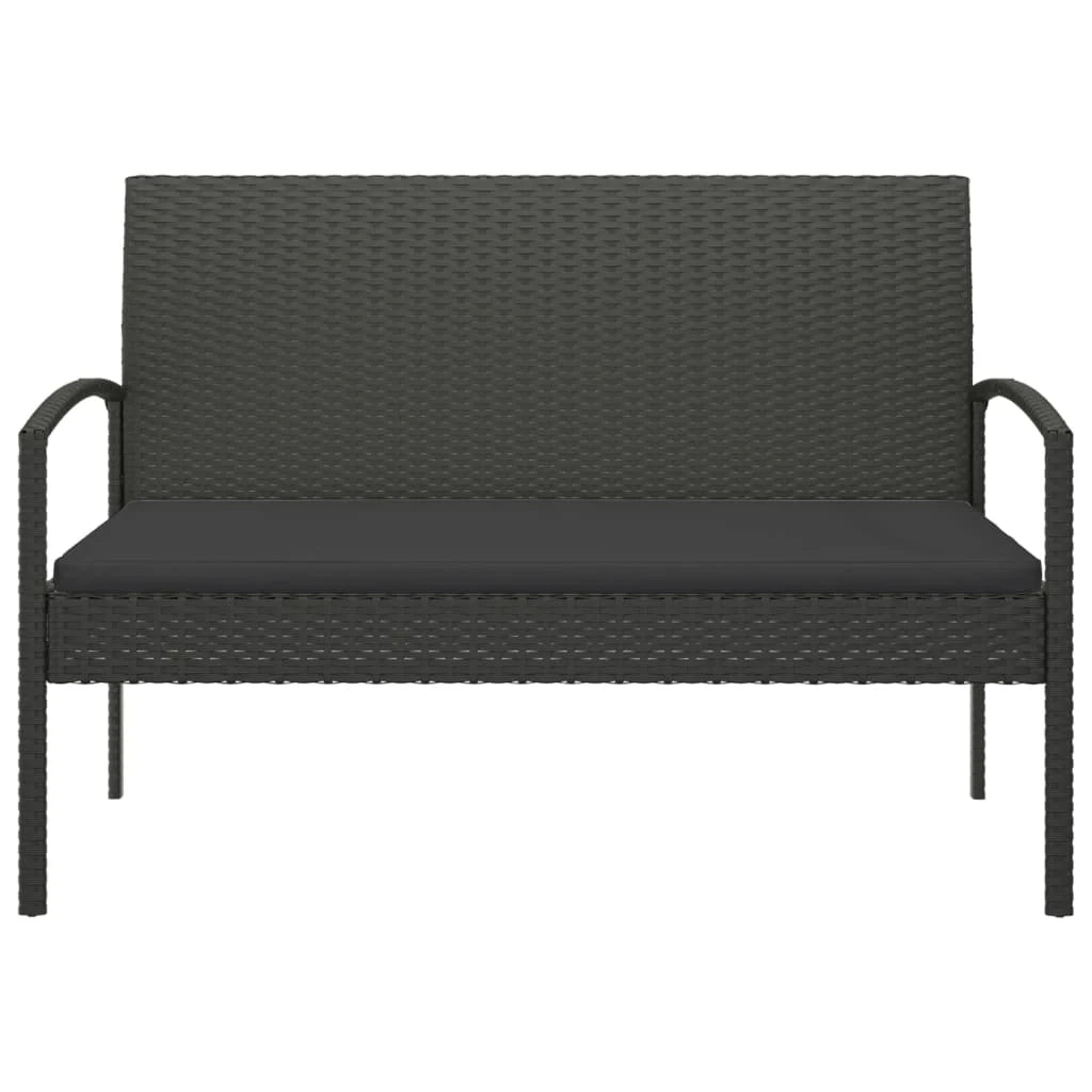 Panchina da giardino arredo esterno per patio terrazzo con cuscino nero 105 cm resina intrecciata 02_0011518