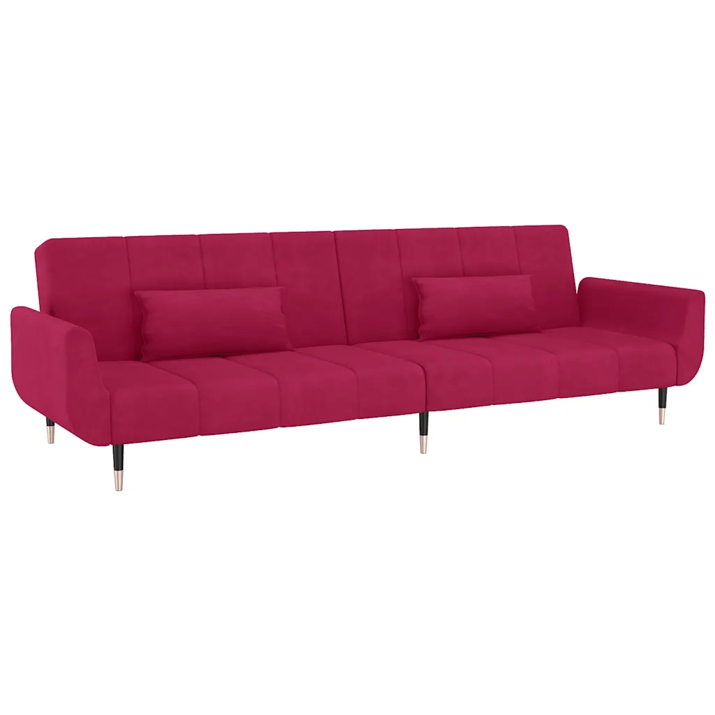 Divano Letto a 2 Posti con 2 Cuscini Rosso Vino in Velluto cod mxl 5733