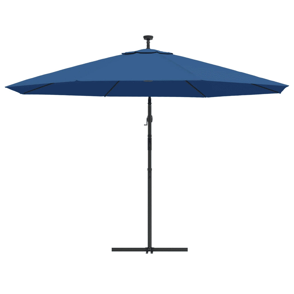 Ombrellone a Sbalzo con Palo e Luci a LED Azzurro 350 cm 313785