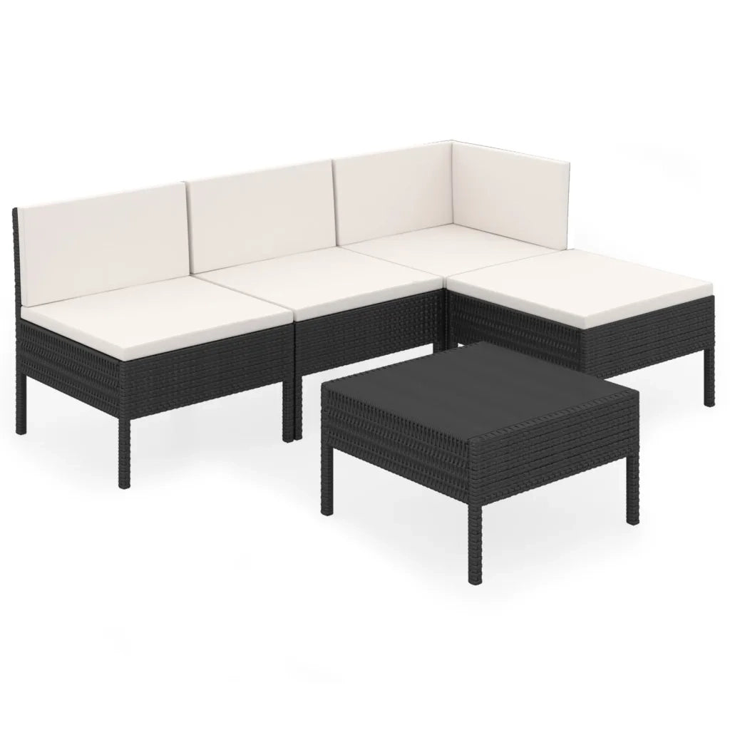 Set Divani da Giardino 5 pz con Cuscini in Polyrattan Nero 3094364