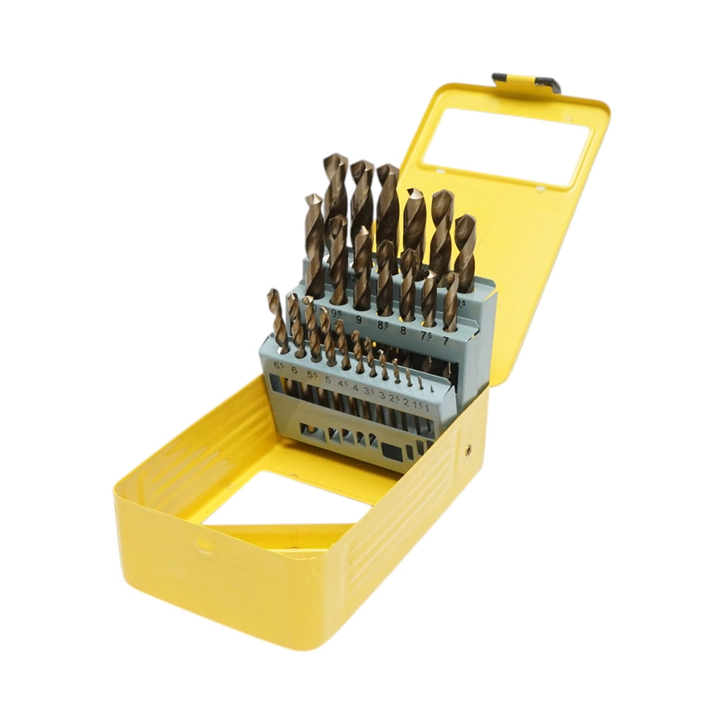 Set di punte elicoidali HSS Crownman da 25 pezzi da 1-13 mm con gambo cilindrico per metallo