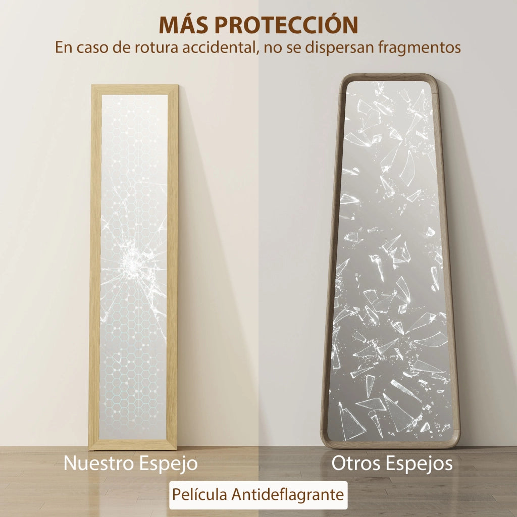 Specchio da parete a grandezza naturale con cornice MDF ¨C zephmum ¨C rovere 157x37 cm