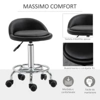 Set 2 Sgabelli Girevoli con Ruote, Altezza Regolabile e Rivestimento Similpelle PU, 38x38x57-72cm
