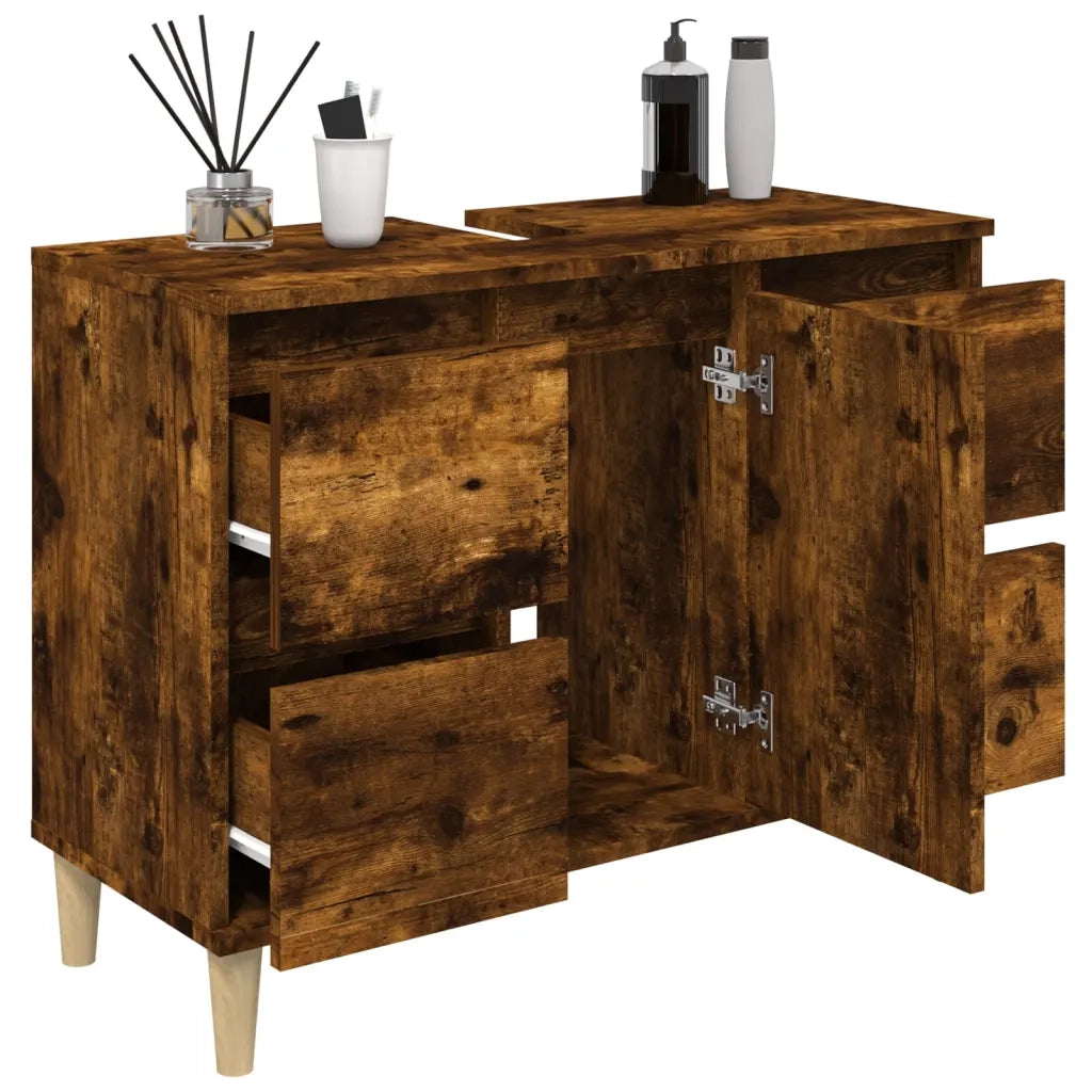 Mobile Lavabo Rovere Fumo 80x33x60 cm in Legno Multistrato 821273