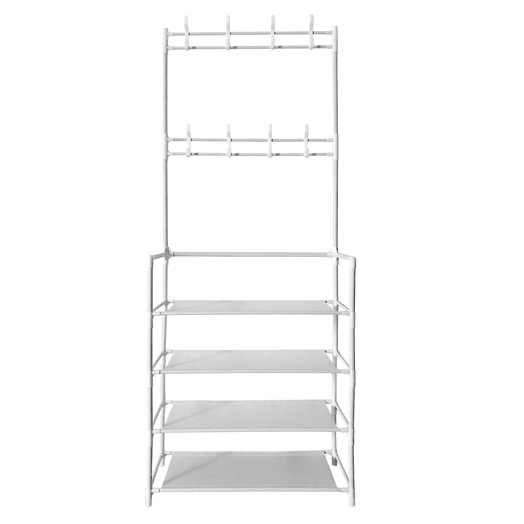 Appendiabiti da ingresso in metallo Nyana Home 155x60x28cm, 4 ripiani, 8 grucce Bianco
