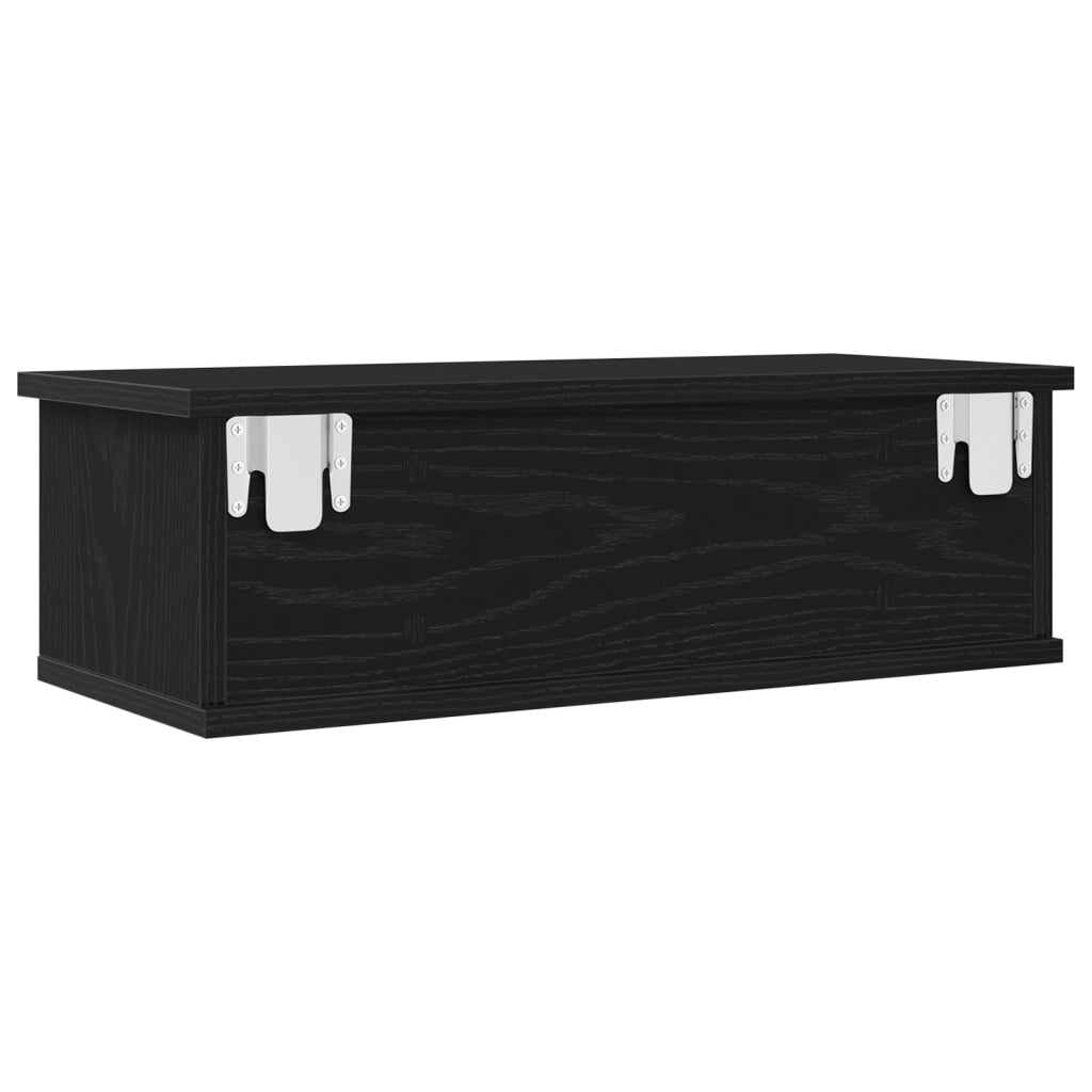Mensola a cassetto da parete  Nero Rovere 60x26x18,5cm Legno ingegnerizzato