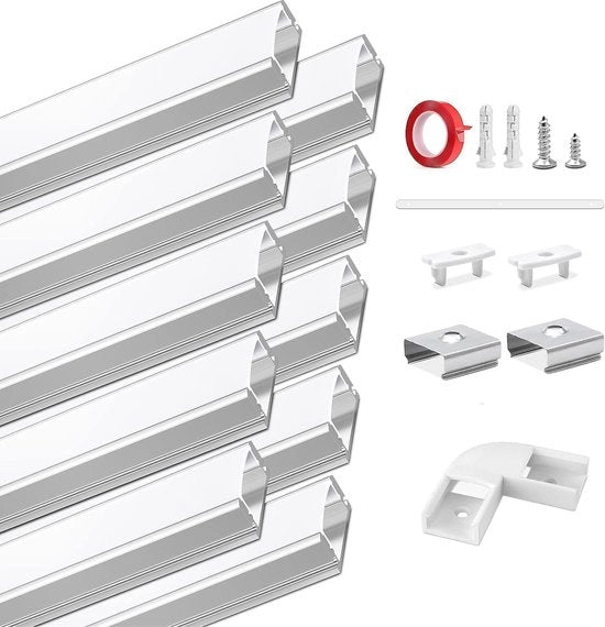 Profilo in alluminio LED per strisce LED - U a forma - 10 metri con accessori
