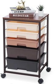 Carrello multifunzionale a 6 contenitori - Colorato - Legno e Acciaio - 39,5x32x64,7 cm