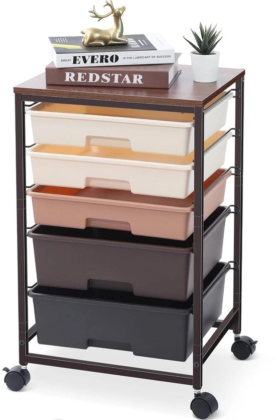 Carrello multifunzionale a 6 contenitori - Colorato - Legno e Acciaio - 39,5x32x64,7 cm