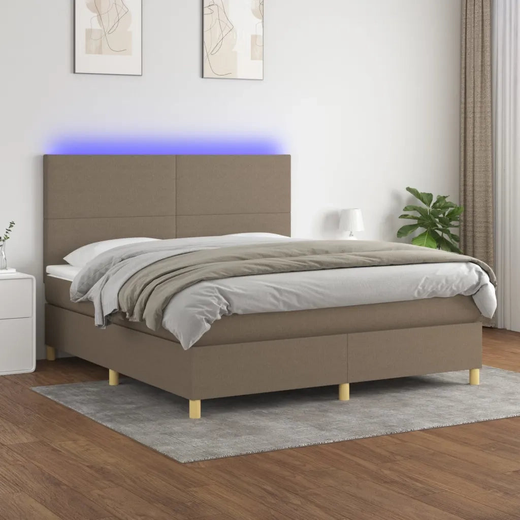 Letto a Molle con Materasso e LED Tortora 180x200 cm in Tessuto