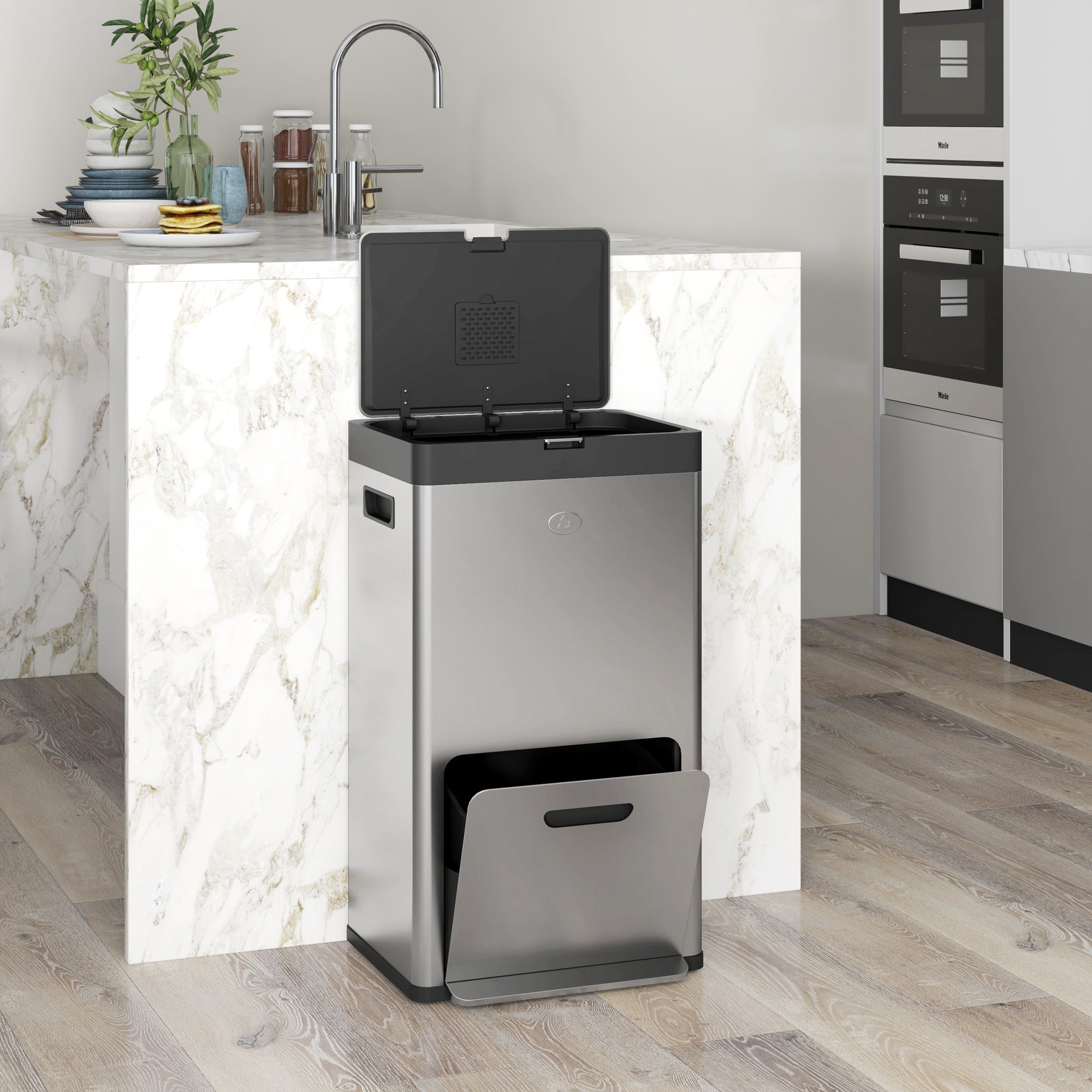 Pattumiera a Pedale 3 Sezioni da 56L 45,7x35,8x76 cm Argento